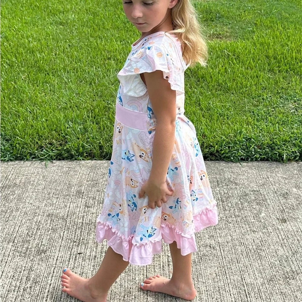 Bluey Bingo Ruffle Bow Back Twirl Girls Dress